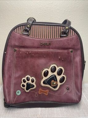 Chala Burgundy Convertible Backpack Purse Pawprint Applique